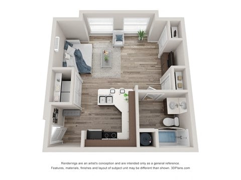 Floor plan for studio, 1 bath, 535 sqft